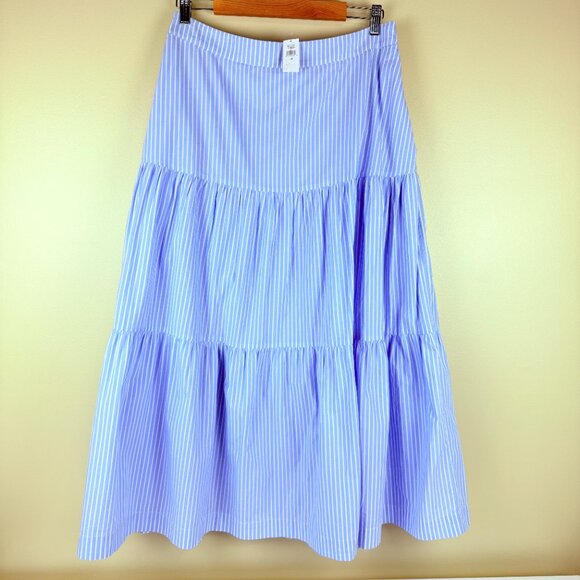 NWT GAP Blue & White Stripe Tiered Midi Cotton Skirt Lined with Pockets 14 - Picture 1 of 14